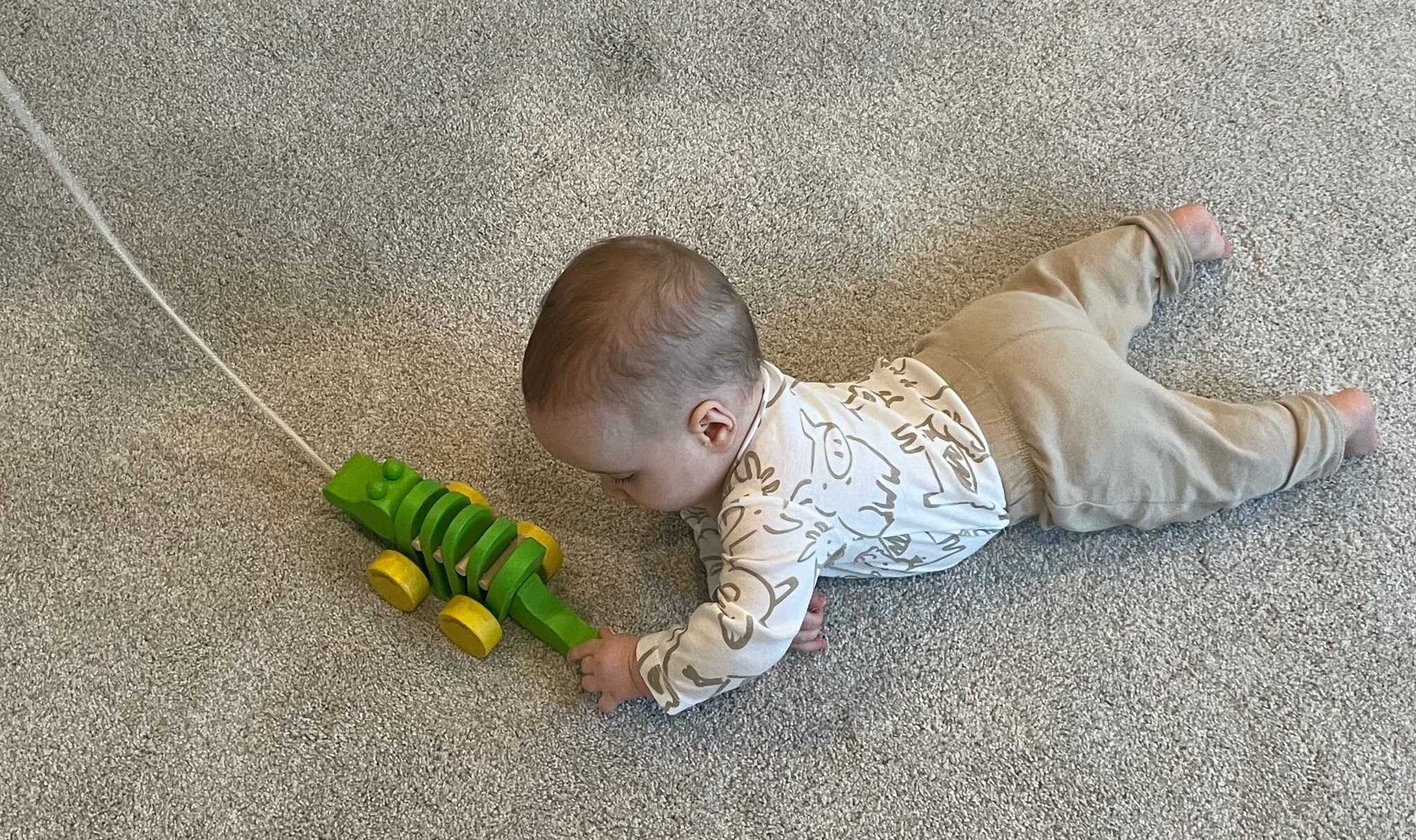 baby chasing alligator